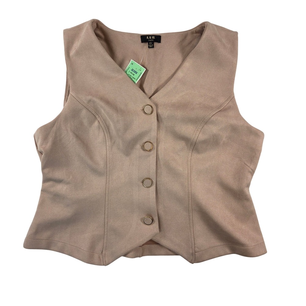 Faux Suede Pink Button Down Up Sleeveless Vest Women Plus Size 2X NWT Flaw